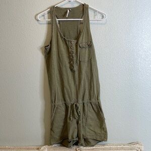 Michael Stars olive distressed cotton sleeveless tank romper